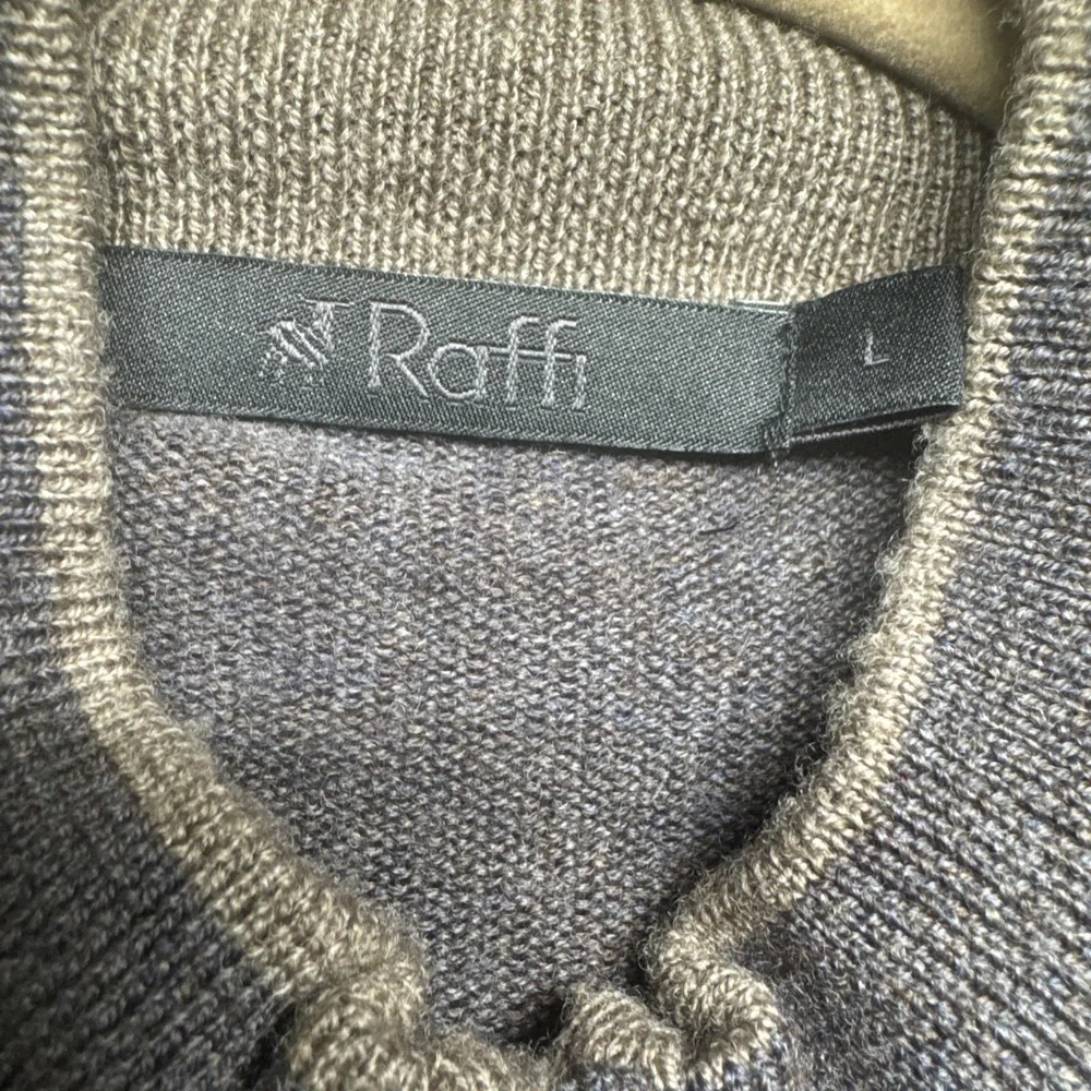 Raffi Men's Merino Wool 1/4 Zip‎ Sweater Large Purple Brown Preppy Old Money